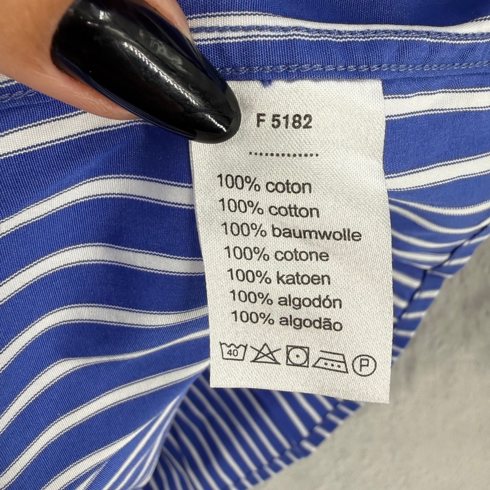 Lacoste Regular Fit Striped Button Down Shirt Mens XL 45 White Cotton Blue - Picture 9 of 16